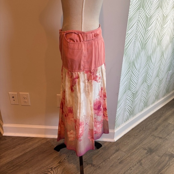 Ann Taylor LOFT Pink Floral Ombré Skirt 4 Feminine Romantic Knee Length Cotton - Picture 2 of 9